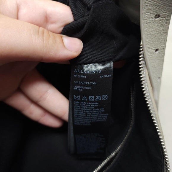 Allsaints Womens Purse Cooper Hobo Beige Nubuck Leather Western Saddle Bag - Picture 11 of 11